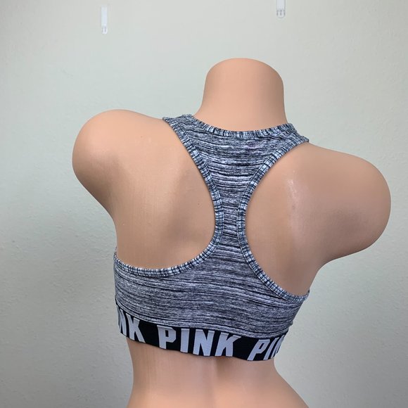 Victoria's Secret PINK Heather Gray Old School Wide Logo Band Bra Top Bralette M - Picture 2 of 5